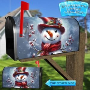 Christmas Snowman in Red Top Hat Rural Farm Mailbox Cover