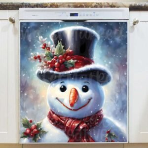 Snowman in the Falling Snow Magnetic Dishwasher Door Cover
