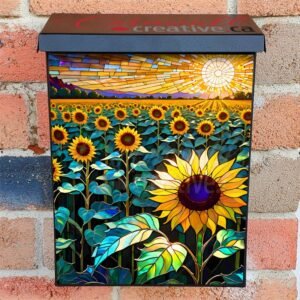 Stained Glass Sunflower Field 3 Colonial Mailbox Cover