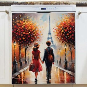 Cute Young Couple in Paris Magnetic Dishwasher Door Cover