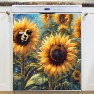 Bumblebee in the Sunflower Field Magnetic Dishwasher Door Cover