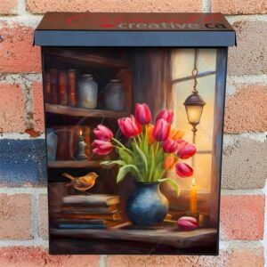 Country Shelf with Tulips and Bird Colonial Mailbox Cover