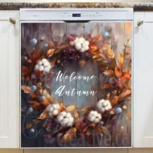 Autumn Cotton Flower Wreath Magnetic Dishwasher Door Cover