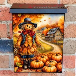 Smiling Scarecrow in the Village Colonial Mailbox Cover