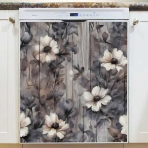 Blossoms on Grey Wood Background Magnetic Dishwasher Door Cover