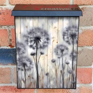 Grey Dandelions on Wood Background Colonial Mailbox Cover