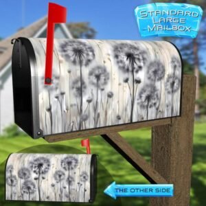 Grey Dandelions on Wood Background Rural Farm Mailbox Cover