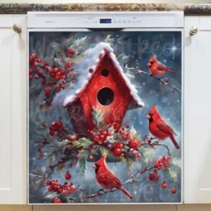 Decorated Christmas Birdhouse Magnetic Dishwasher Door Cover