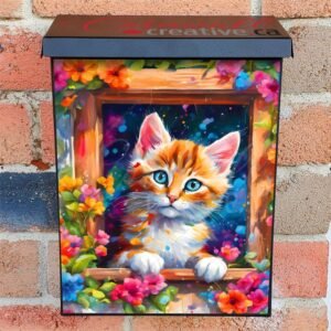Cat in the Flower Window Colonial Mailbox Cover