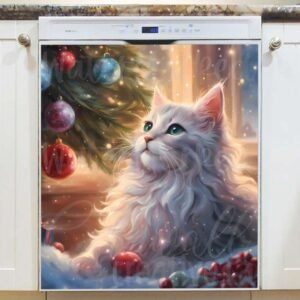 Cat Watching the Christmas Tree Magnetic Dishwasher Door Cover