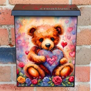 Valentines Bear with Hearts Colonial Mailbox Cover