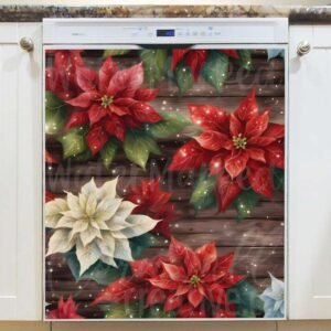 Lovely Poinsettias on Wood Magnetic Dishwasher Door Cover