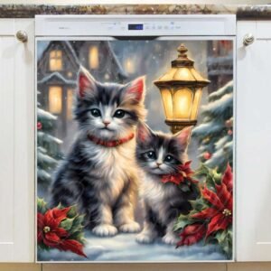 Two Cute Christmas Kittens Magnetic Dishwasher Door Cover