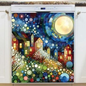 Springtime Full Moon above the Town Magnetic Dishwasher Door Cover