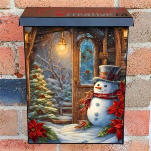 Cute Snowman at the Gate Colonial Mailbox Cover