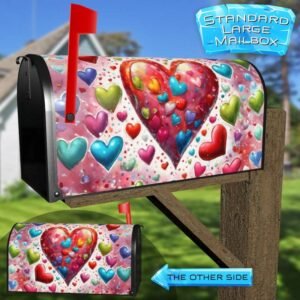 Colorful Valentine’s Day Hearts Rural Farm Mailbox Cover