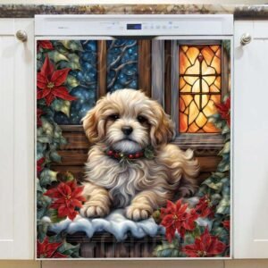 Fluffy Dog at the Cottage Magnetic Dishwasher Door Cover