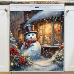 Snowman at the Cottage Window Magnetic Dishwasher Door Cover