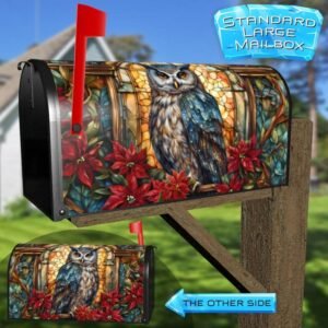 Stained Glass Poinsettias and Owl Rural Farm Mailbox Cover