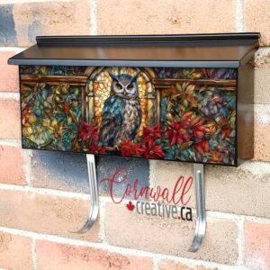 Stained Glass Poinsettias and Owl Wall-mounted Townhouse Mailbox Cover