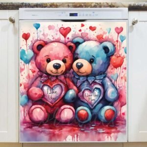 Valentine’s Teddy Bears with Hearts Magnetic Dishwasher Door Cover