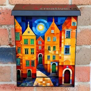 Abstract Colorful City Colonial Mailbox Cover