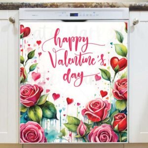 Valentine's Day Roses and Hearts 2 Magnetic Dishwasher Door Cover