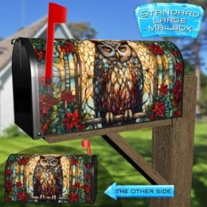 Pretty Stained Glass Christmas Owl Rural Farm Mailbox Cover