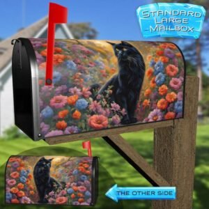 Black Cat in the Cottage Garden Rural Farm Mailbox Cover
