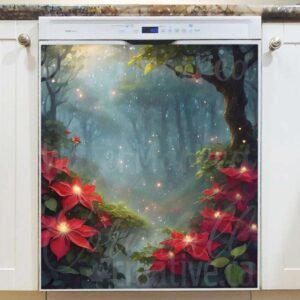 Red Clematis Flowers Magnetic Dishwasher Door Cover