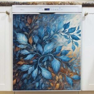 Beautiful Blue and Orange Leaves Magnetic Dishwasher Door Cover