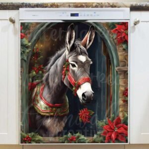 Christmas Donkey at the Door Magnetic Dishwasher Door Cover