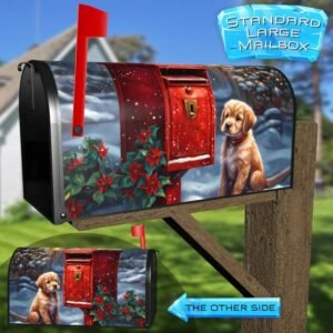Puppy Waiting for the Christmas Mail Rural Farm Mailbox Cover