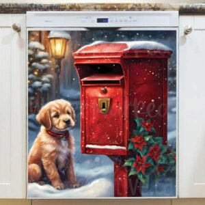 Puppy Waiting for the Christmas Mail Magnetic Dishwasher Door Cover
