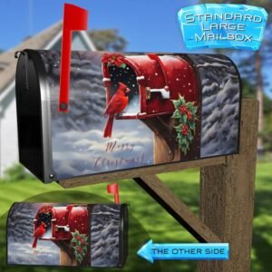Cardinal in the Christmas Mailbox Rural Farm Mailbox Cover