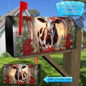 Cute Christmas Cow Girl Rural Farm Mailbox Cover