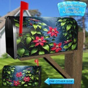 Red Clematis Flowers in the Rain Rural Farm Mailbox Cover