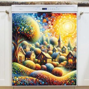 Cute Whimsical Village Magnetic Dishwasher Door Cover