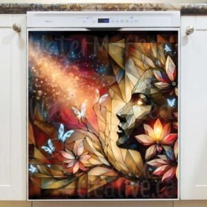 Stained Glass Goddess with Butterflies Magnetic Dishwasher Door Cover