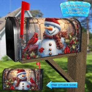 Stained Glass Snowman and Cardinal Rural Farm Mailbox Cover