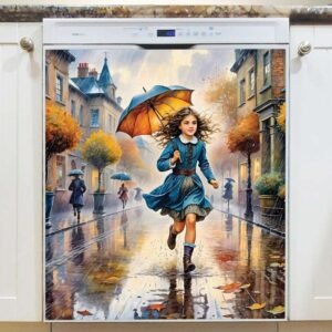 Victorian Girl in the Rain Magnetic Dishwasher Door Cover