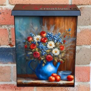 Blue Teapot with Flowers and Fruit Colonial Mailbox Cover