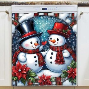 Two Stained Glass Snowman Magnetic Dishwasher Door Cover