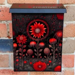 Pretty Red Folk Flowers Colonial Mailbox Cover
