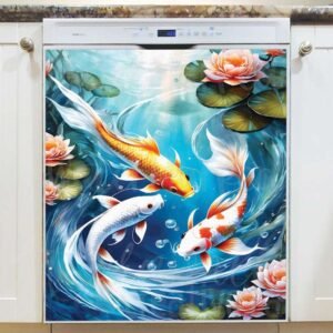 Koi Fish and Lotuses in the Pond Magnetic Dishwasher Door Cover