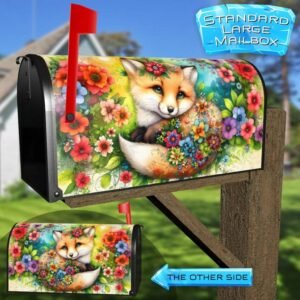Baby Fox’s First Summer Rural Farm Mailbox Cover