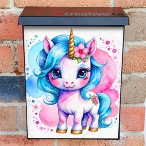 Pink and Blue Unicorn Colonial Mailbox Cover