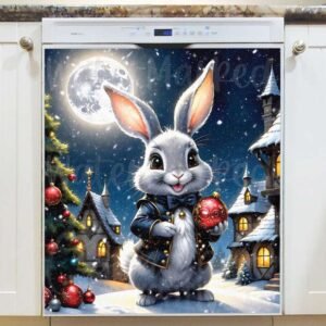 Victorian Christmas Town and Bunny Magnetic Dishwasher Door Cover