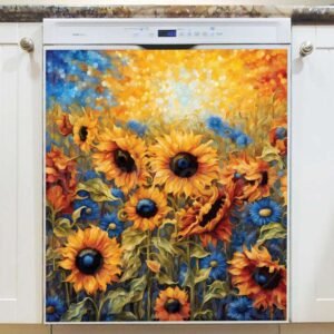 Stained Glass Summer Sunflowers Magnetic Dishwasher Door Cover