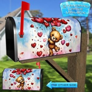 Valentine’s Teddy Bear with Balloons Rural Farm Mailbox Cover